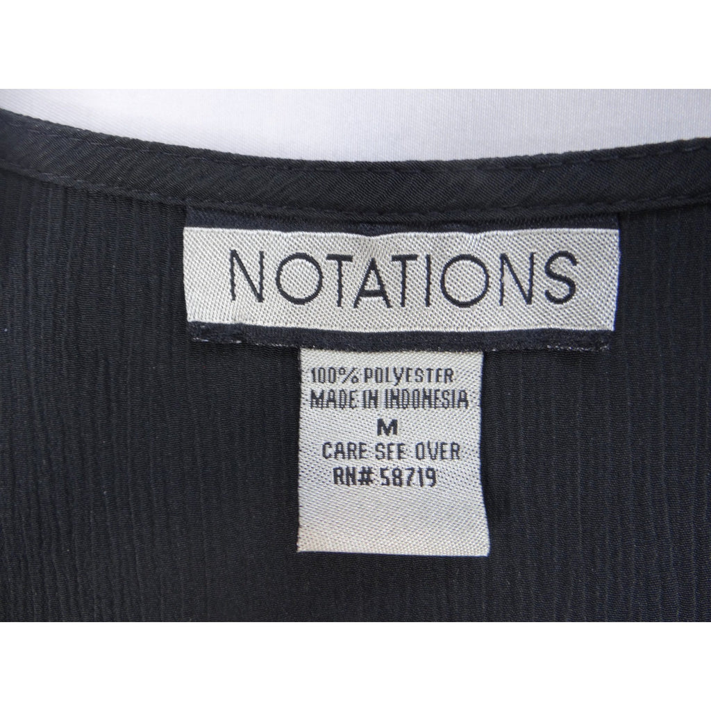 NOTATIONS Black Short Sleeve V Neck Button Front Tunic Top Women's Size M
