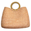 SunBay Handbags Woven Straw Tote Bag Natural Tan Wood Ring Handle Summer Beach