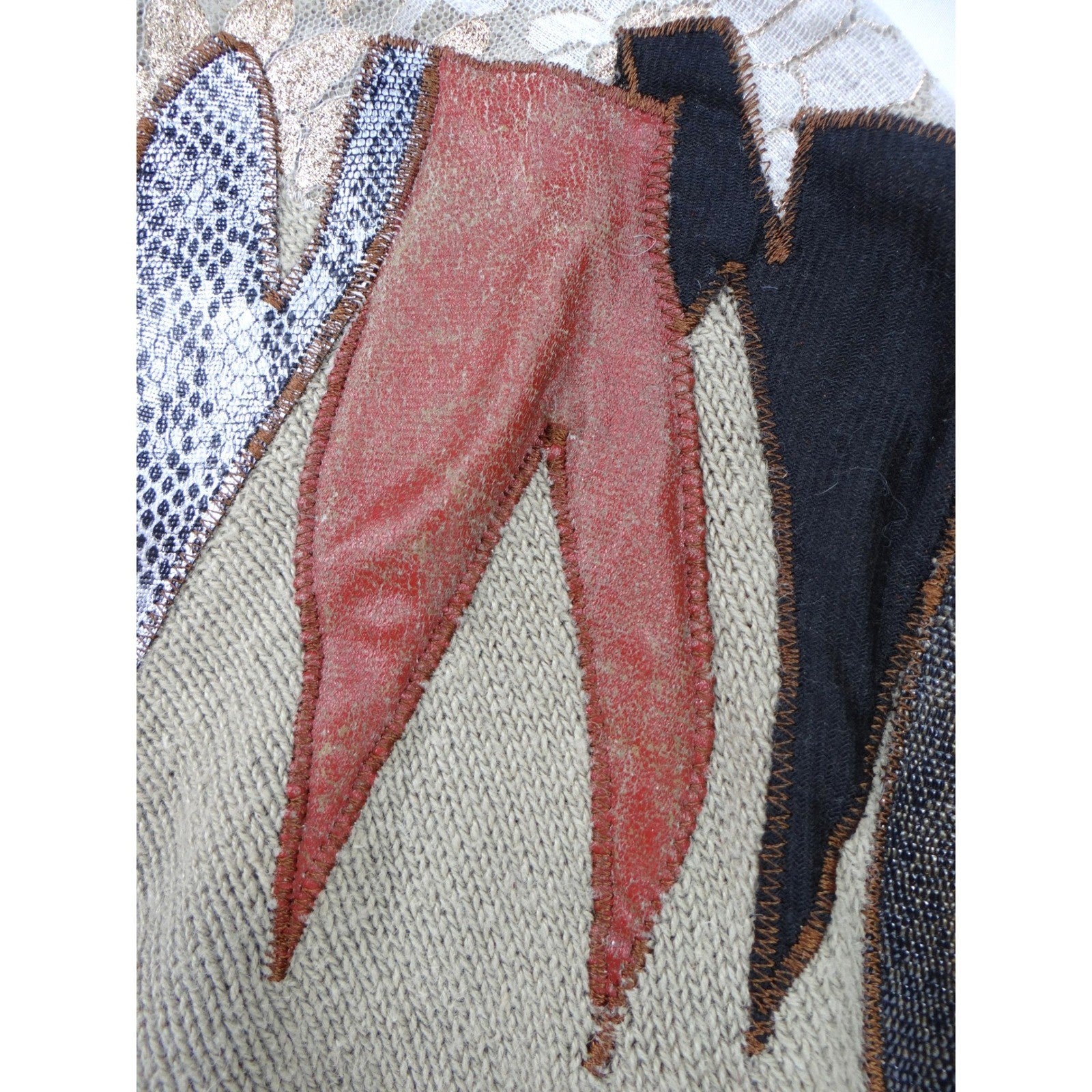 Vintage Unique Maurada Embellished Sweater Beige Knit Dolman Sleeve Women's M