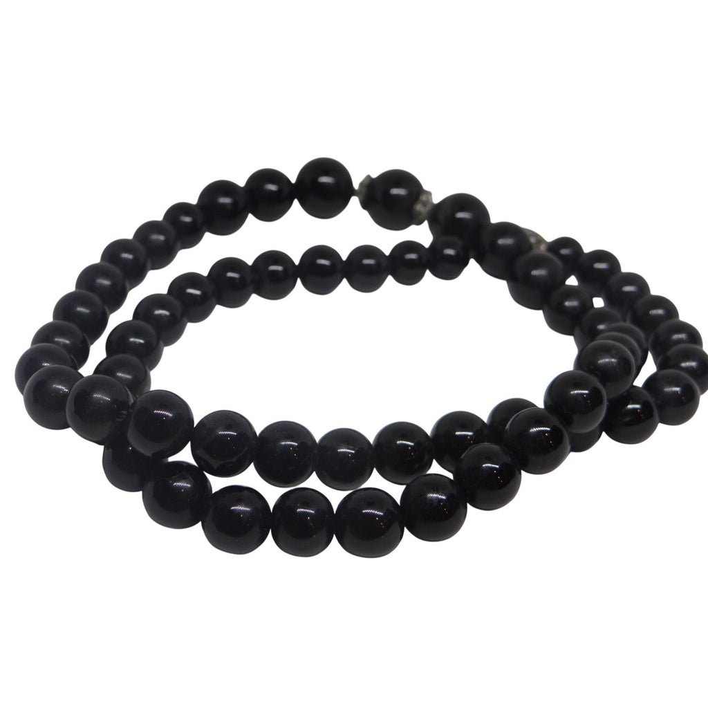 Vintage Elegant Black Beaded Statement Necklace Toggle Clasp Estate Jewelry