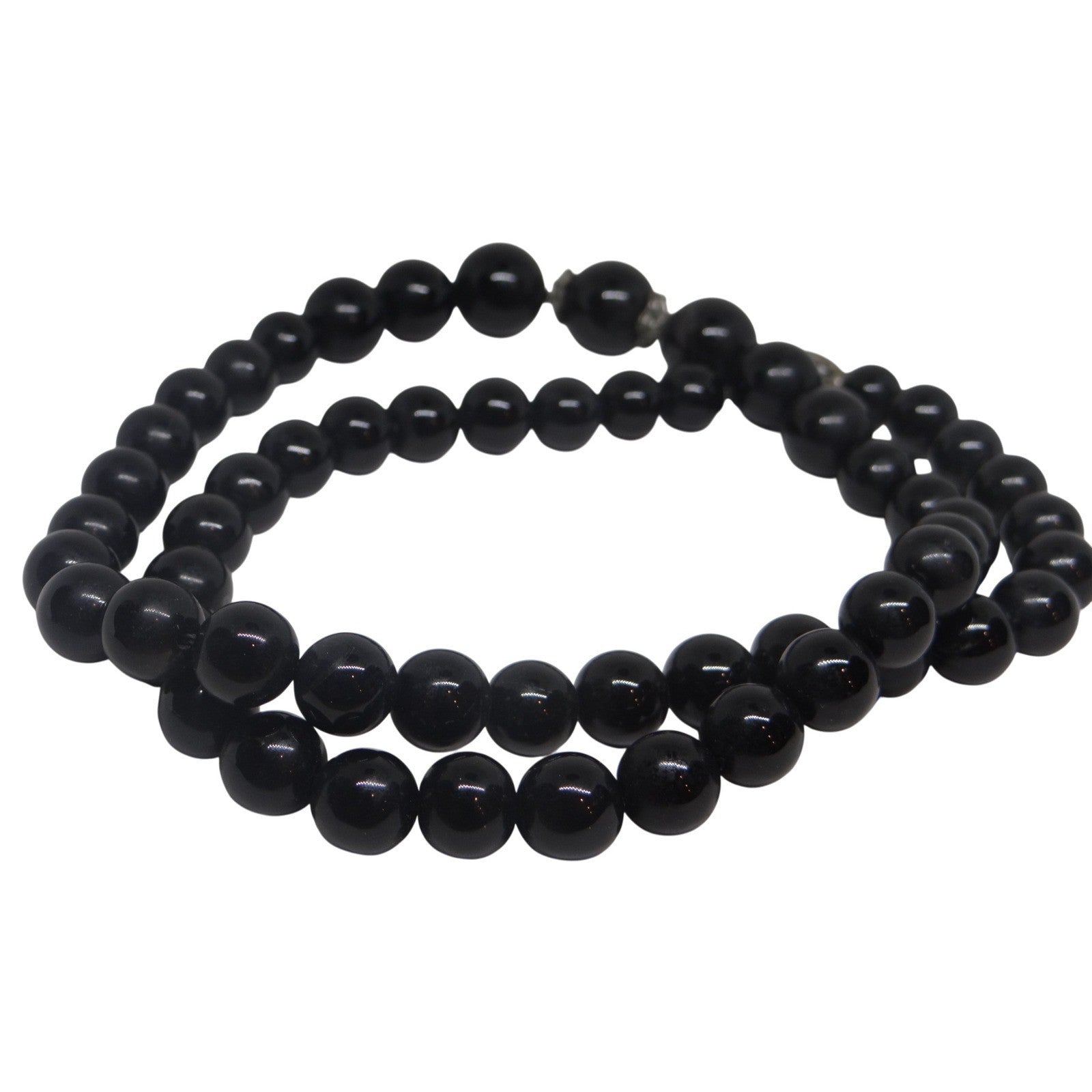 Vintage Elegant Black Beaded Statement Necklace Toggle Clasp Estate Jewelry