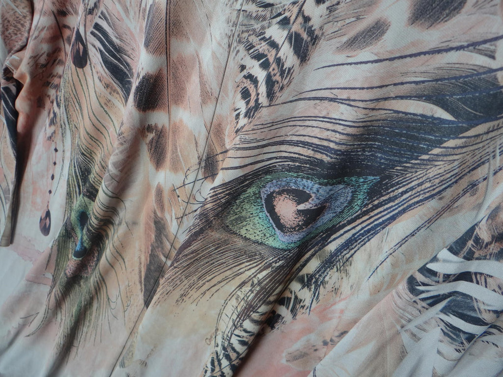 AGATE Women's Beige and Brown Feather Print Tunic Top, Size 3X