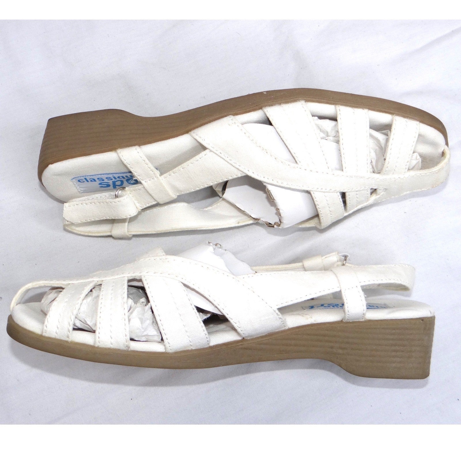 Classique Sport Women's White Strappy Wedge Sandals Size 7M