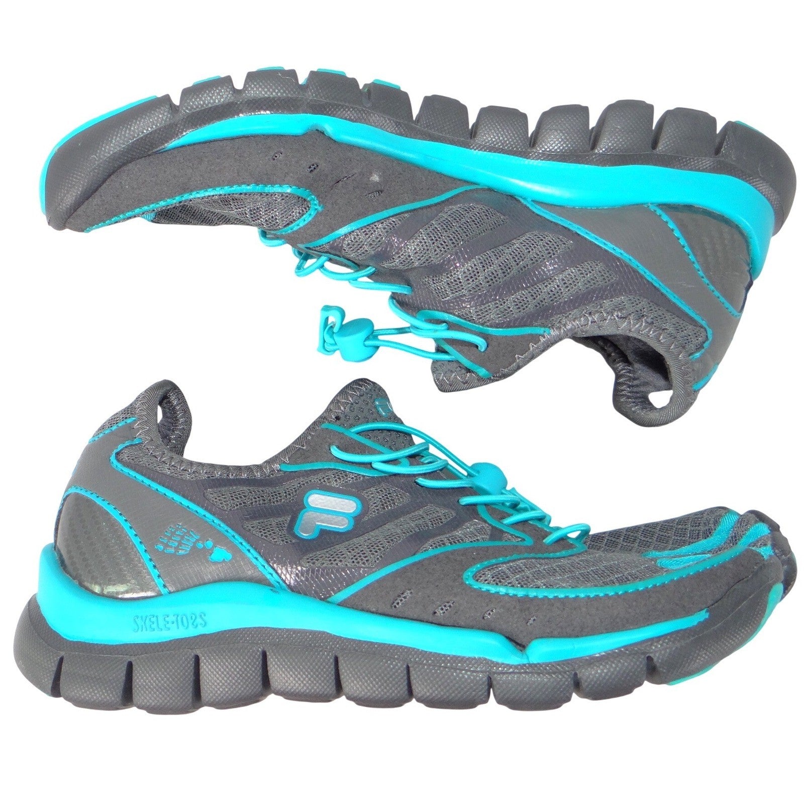 Fila Skele-Toes EZ Slide Womens 7.5 Gray Teal Four Toe Barefoot Shoes