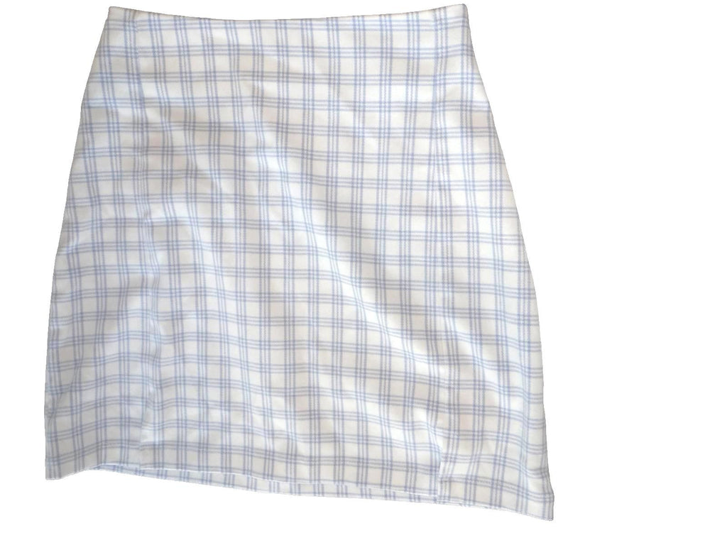 Brandy Melville White and Light Blue Plaid Mini Skirt