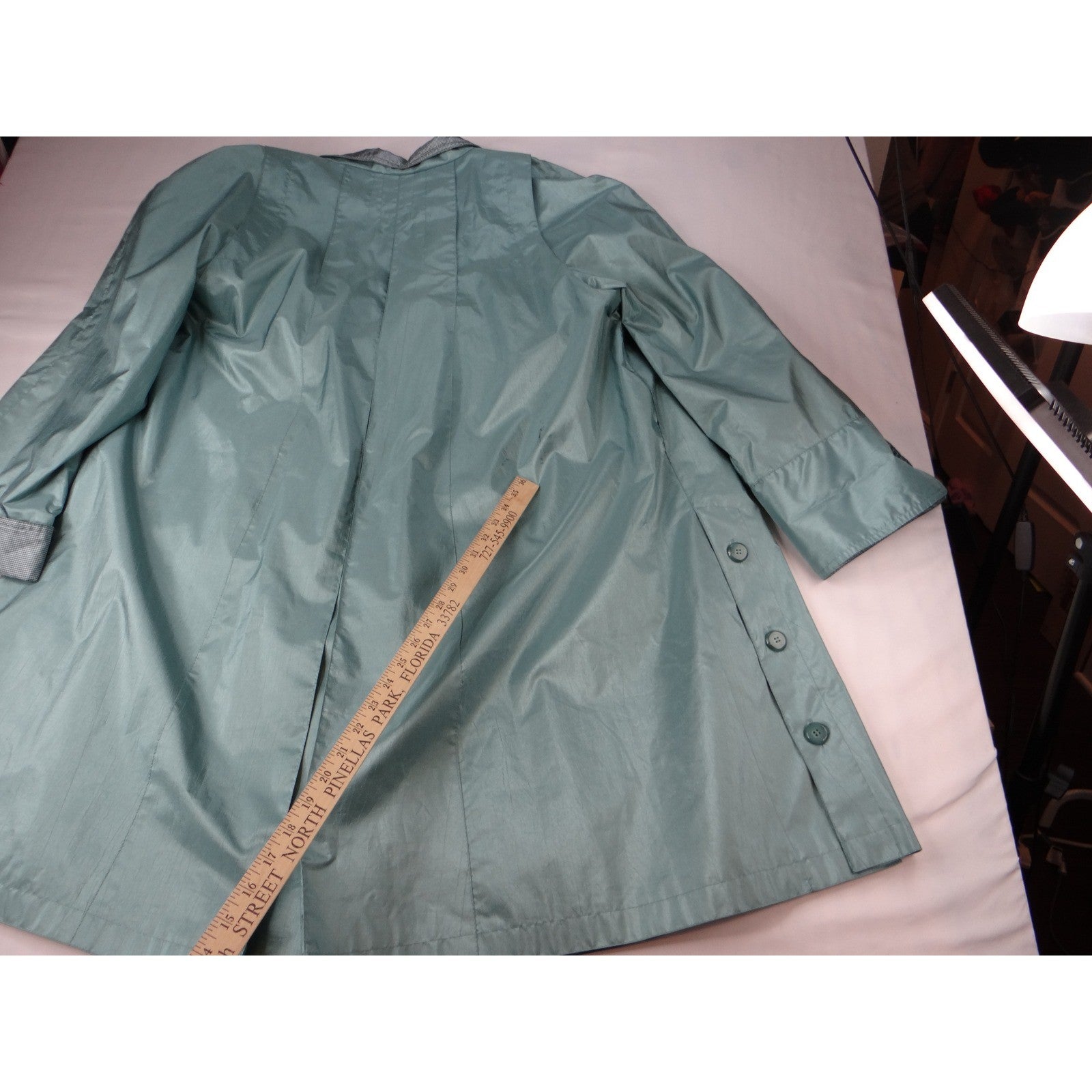 Vintage British Mist Teal Raincoat Women's Size 16 Trench Style Water Resistant