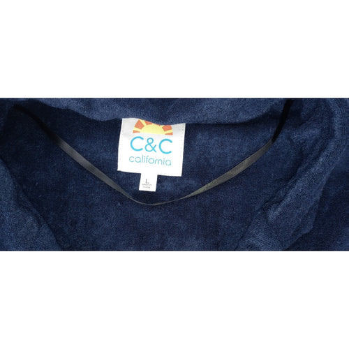 C&C California Navy Blue Terry Cloth Collared Short Sleeve Top Size L
