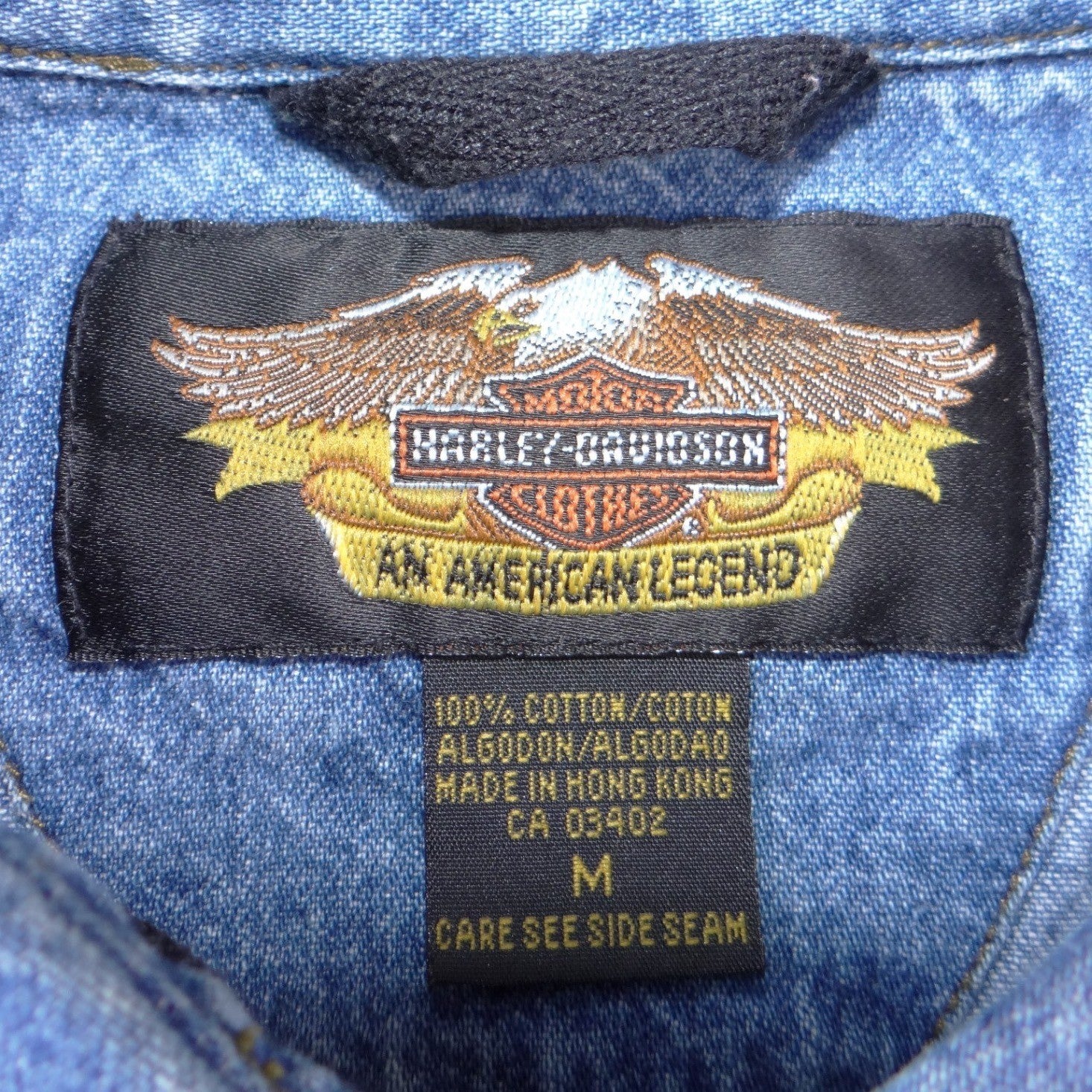 Harley Davidson Mens Blue Denim Long Sleeve Button Up Shirt Embroidered Logo