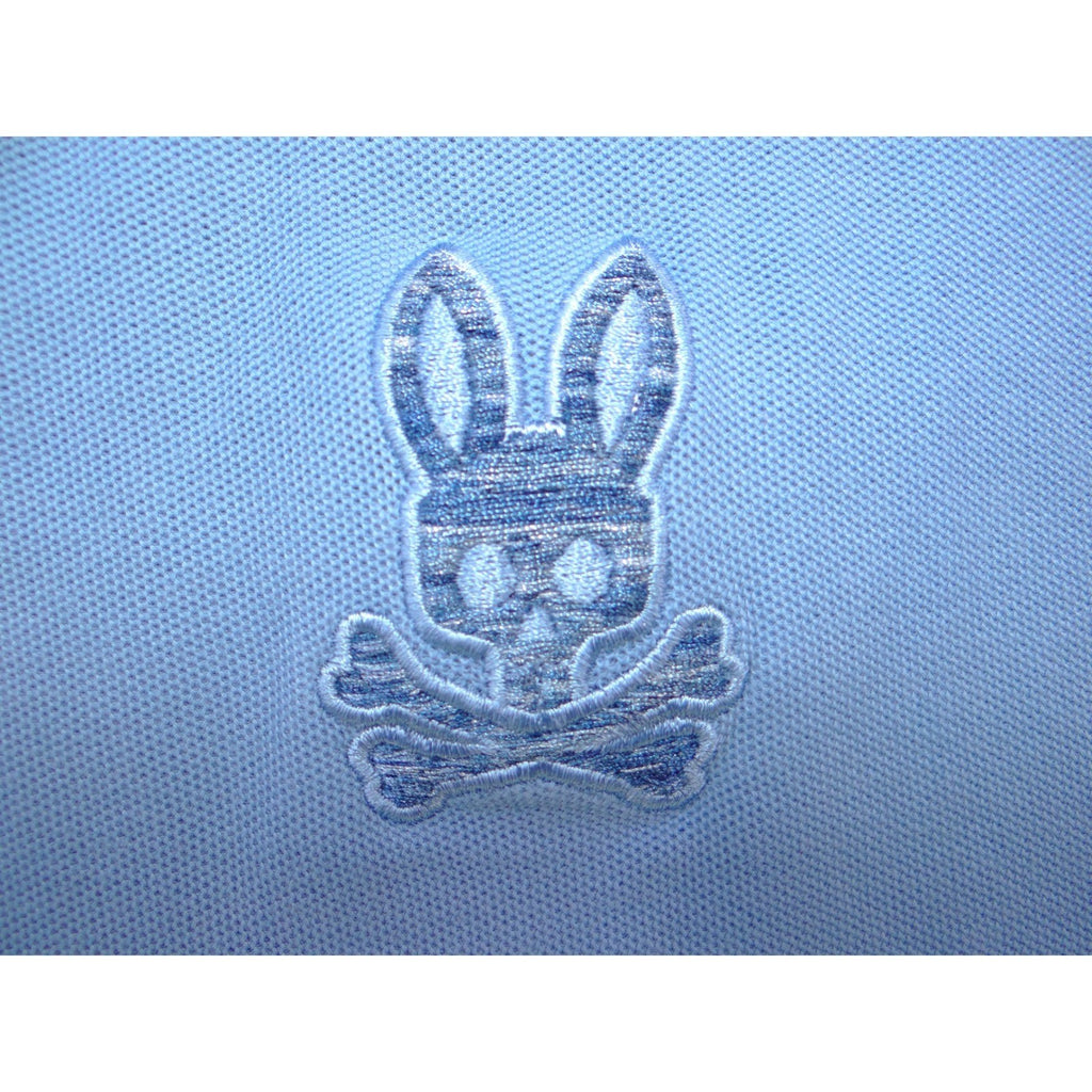 Psycho Bunny Mens Blue Polo Shirt Embroidered Bunny Skull Logo Trim Size 8