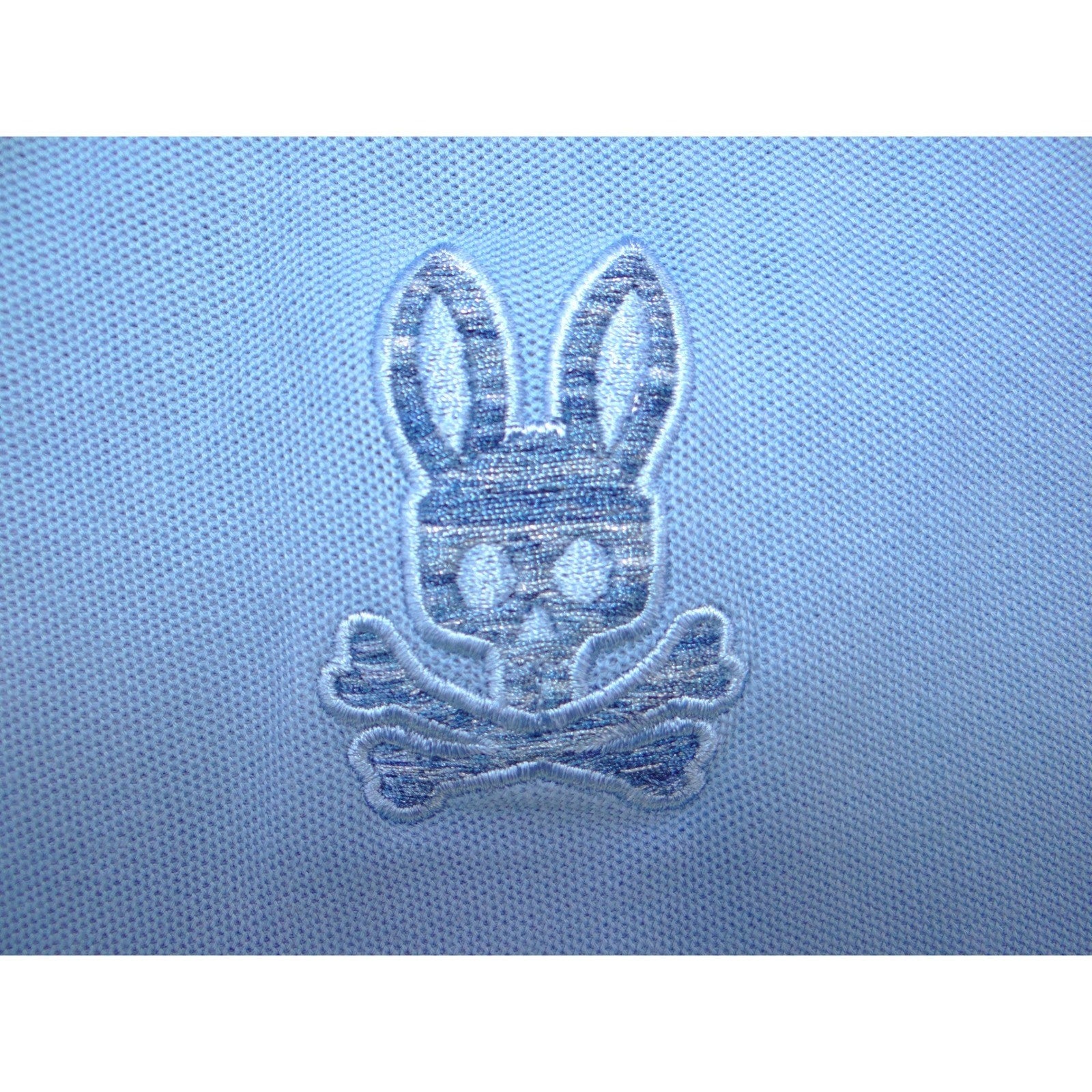 Psycho Bunny Mens Blue Polo Shirt Embroidered Bunny Skull Logo Trim Size 8