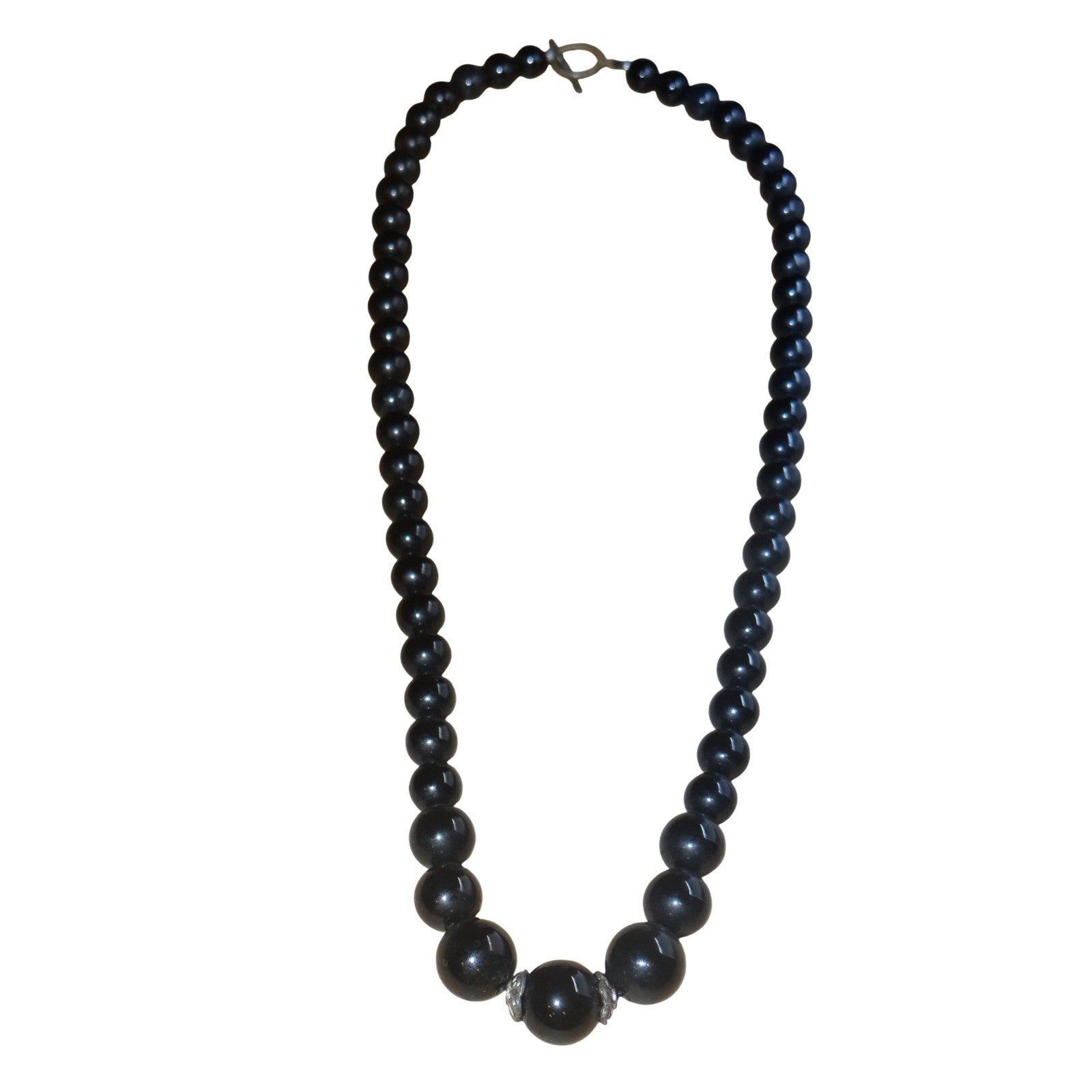 Vintage Elegant Black Beaded Statement Necklace Toggle Clasp Estate Jewelry