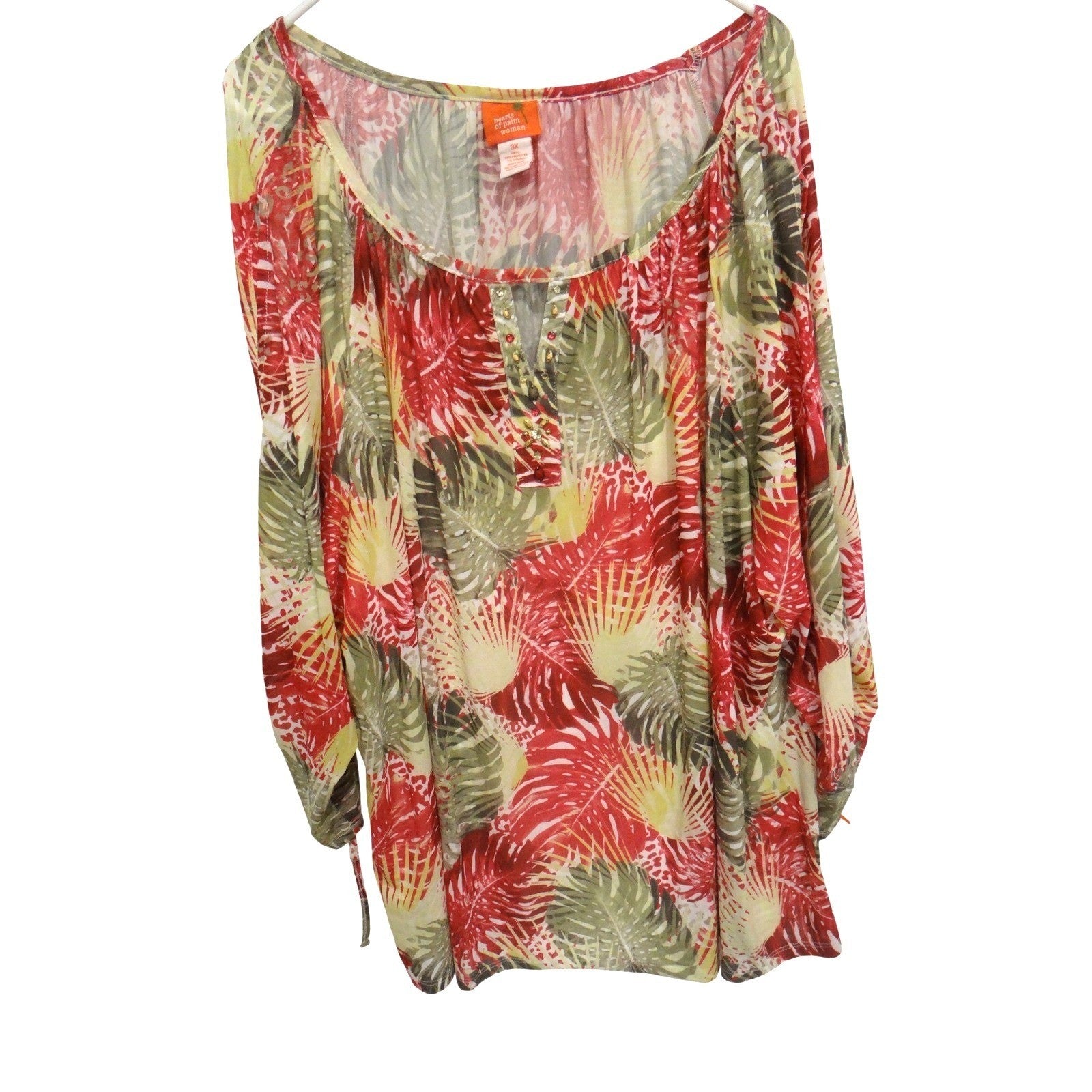 Hearts of Palm Woman Tropical Leaf Print Tunic Blouse Top 3X