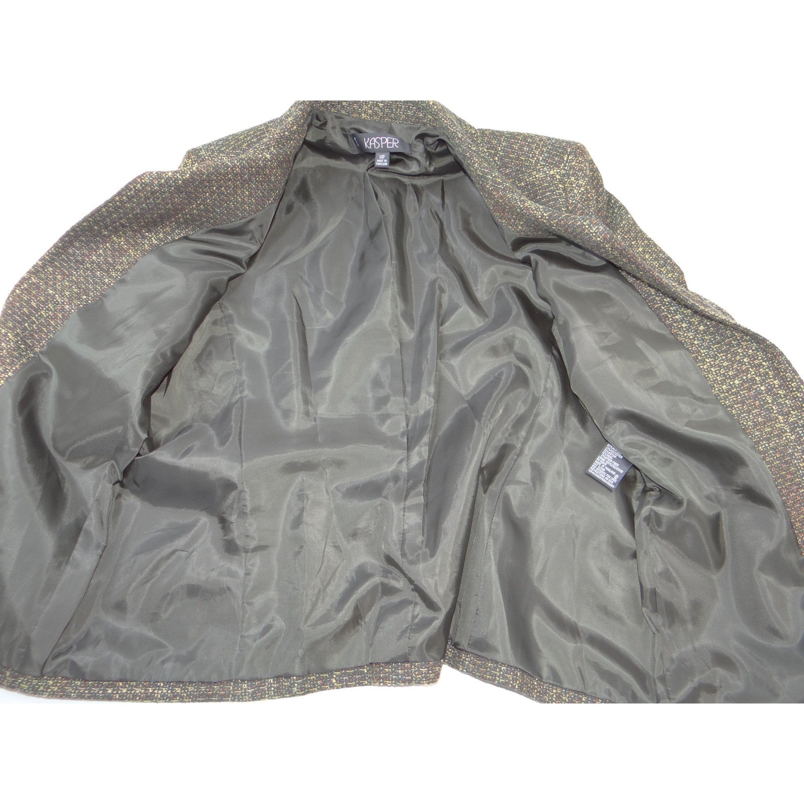 Vintage Kasper Women 14P Tweed Blazer Jacket Olive Green Brown Earth Tone Sz 14