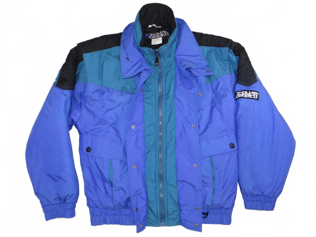 VTG Zermatt Men's Blue and Teal Nylon Winter Jacket - Med