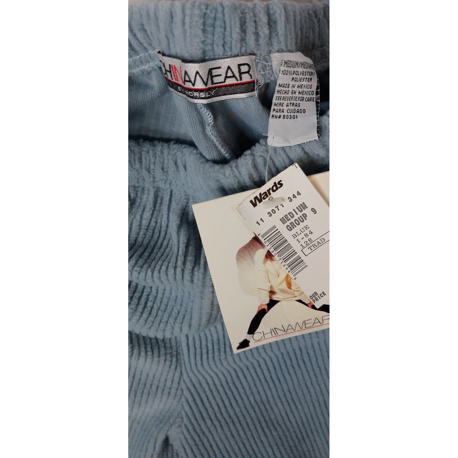 Vintage ChinaWear Women's Medium Blue Corduroy Elastic Waist Lounge Pants