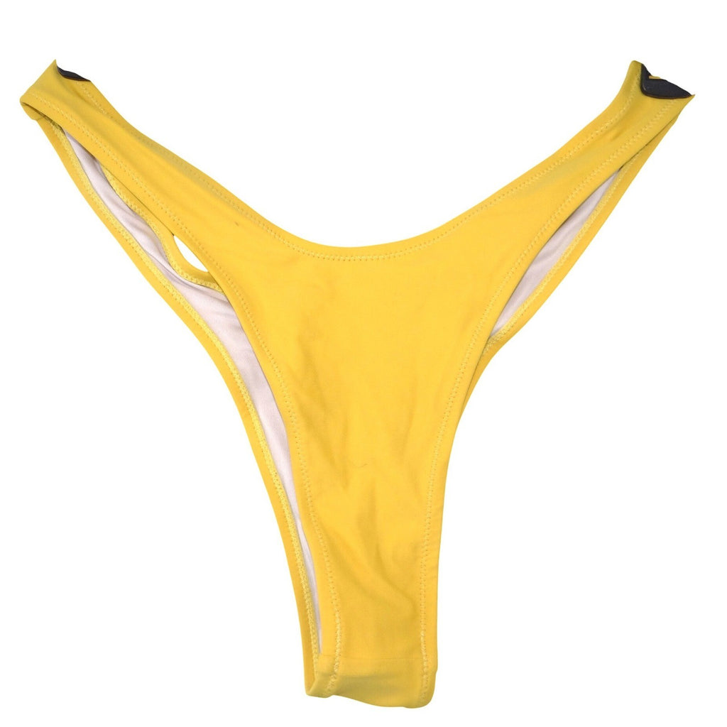 Womens Yellow Tie Shoulder Bandeau Bikini Set High Cut Two Piece Swimsuit M