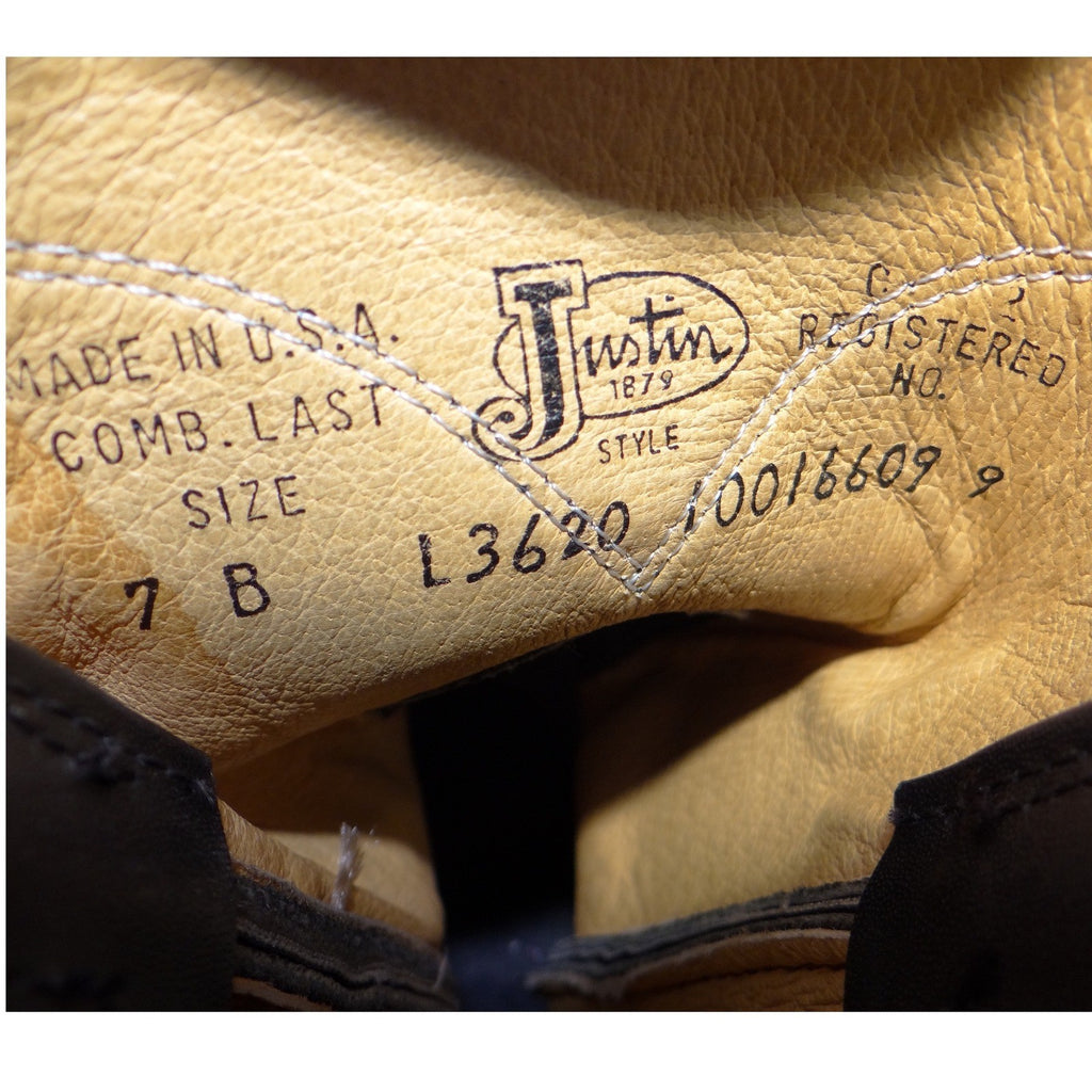 Justin L3620 Black Leather Roper Western Boots Womens 7 B Made in USA Round Toe