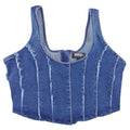Thrill Jeans Blue Denim Corset Crop Top Frayed Seams Back Zip XL