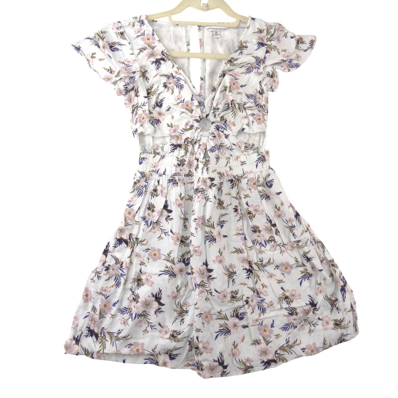 American Eagle Outfitters Floral Cutout Mini Dress White Pink XXS