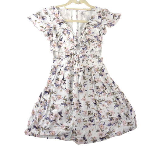 American Eagle Outfitters Floral Cutout Mini Dress White Pink XXS