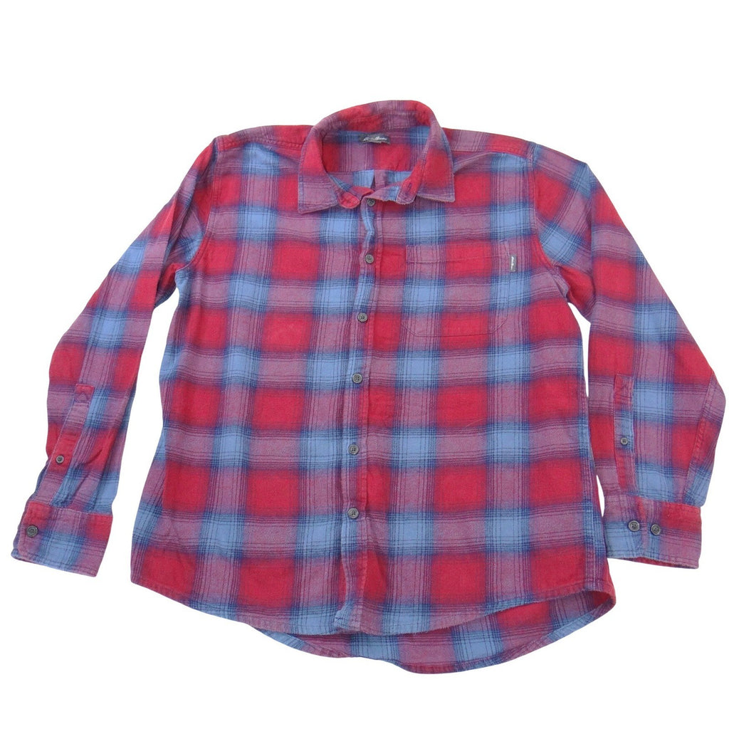 Eddie Bauer Mens Large Red Blue Plaid Flannel Button Down Long Sleeve Shirt L
