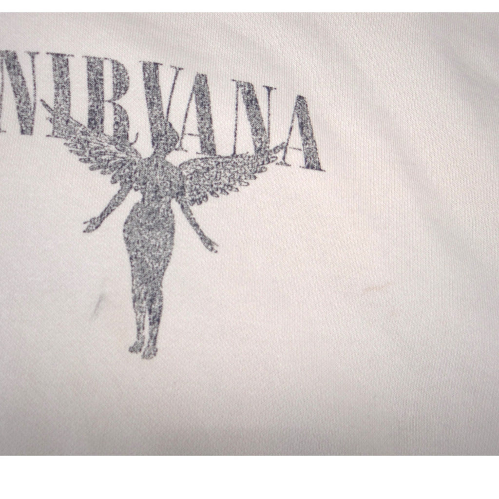 Nirvana In Utero Graphic Hoodie Mens Cream Beige Rock Band Sweatshirt