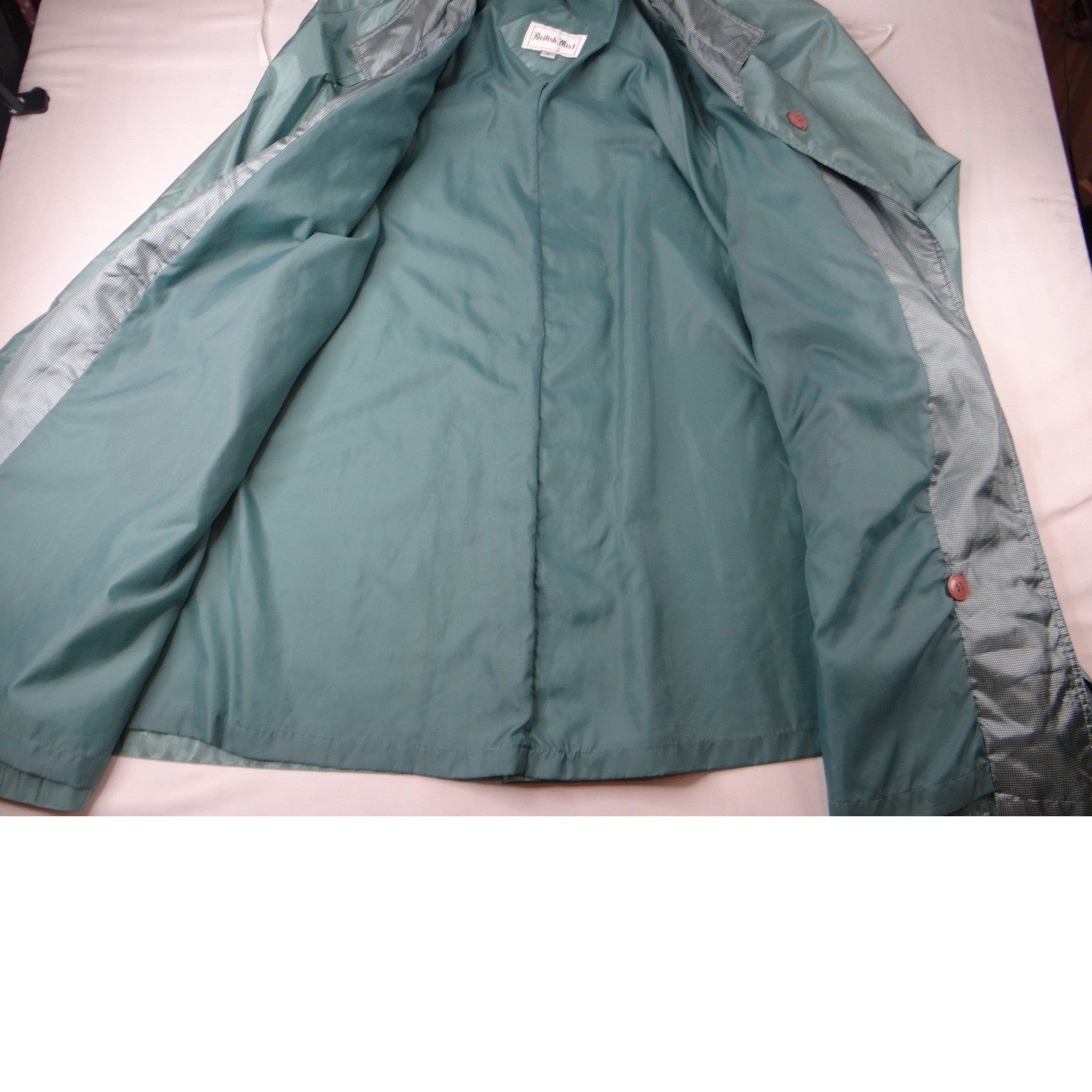 Vintage British Mist Teal Raincoat Women's Size 16 Trench Style Water Resistant