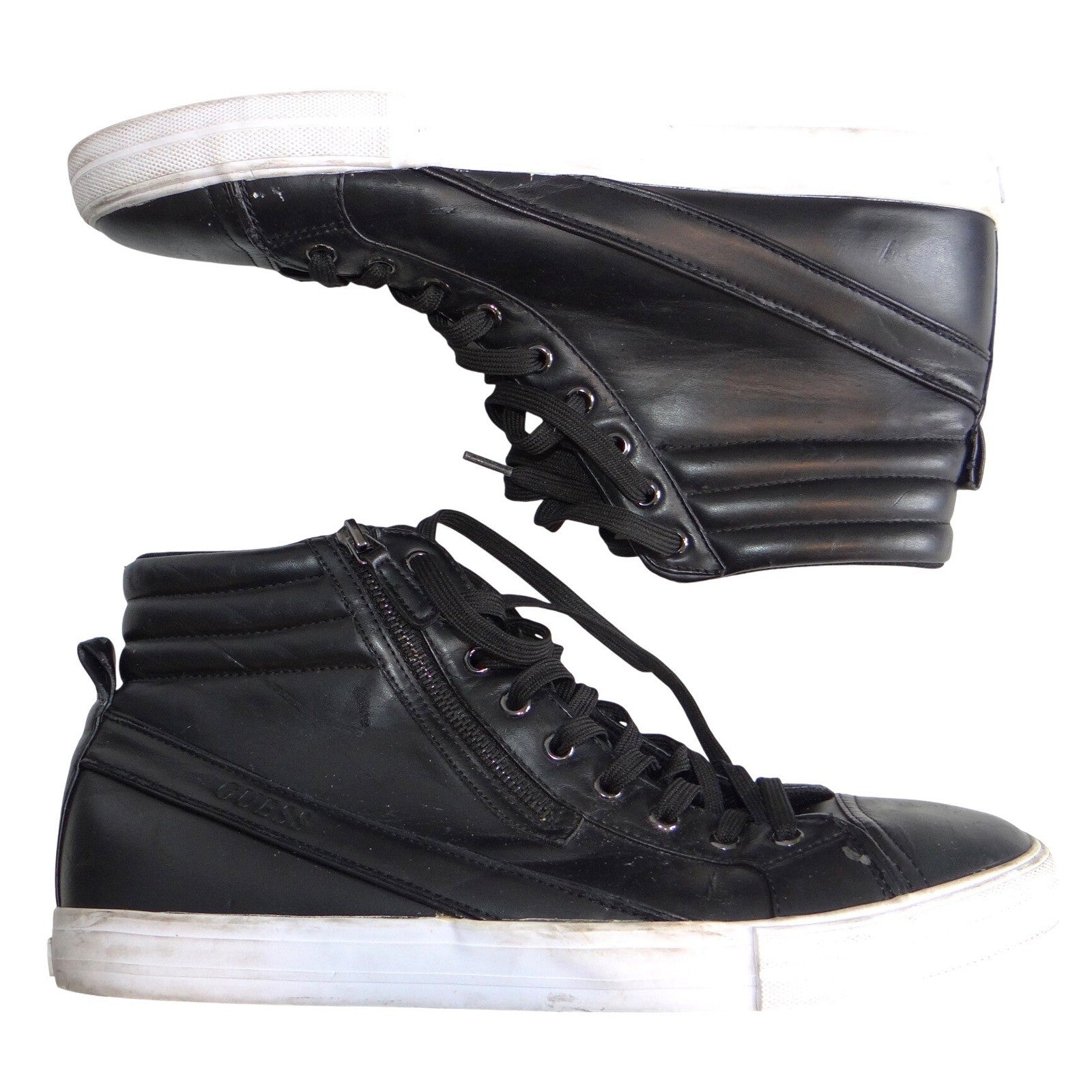 Guess Mens GMPERKIN2-R Black High Top Side Zip Sneakers Size 12 Black White