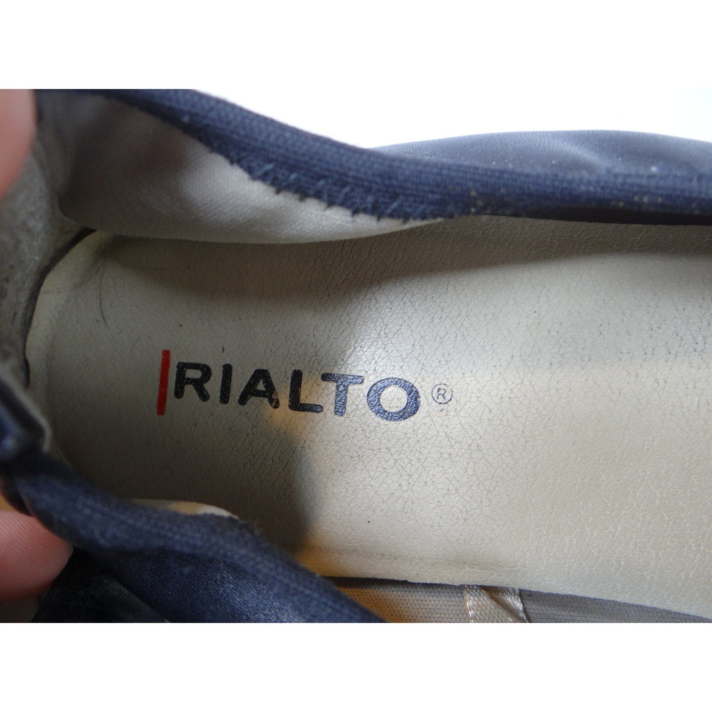 Rialto Black Leather Ballet Flats with Gold Logo Accent Women's Size 6.5