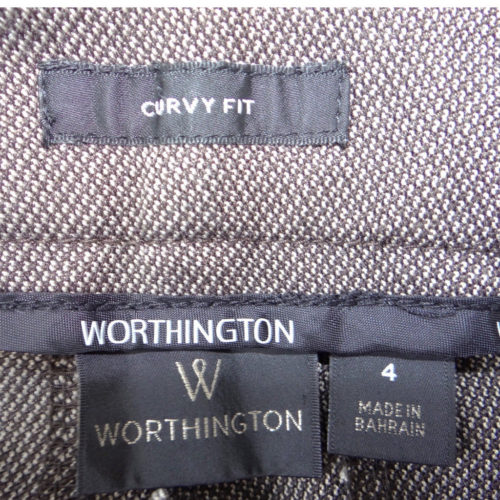 Worthington Curvy Fit Straight Leg Dress Pants Brown Textured Trousers Womens 4