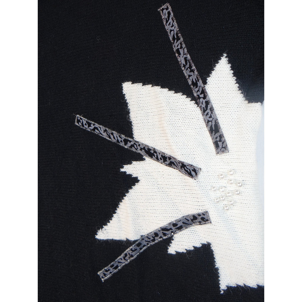Vintage Alfred Dunner Women's Black White Starbursts Knit Sweater Size L
