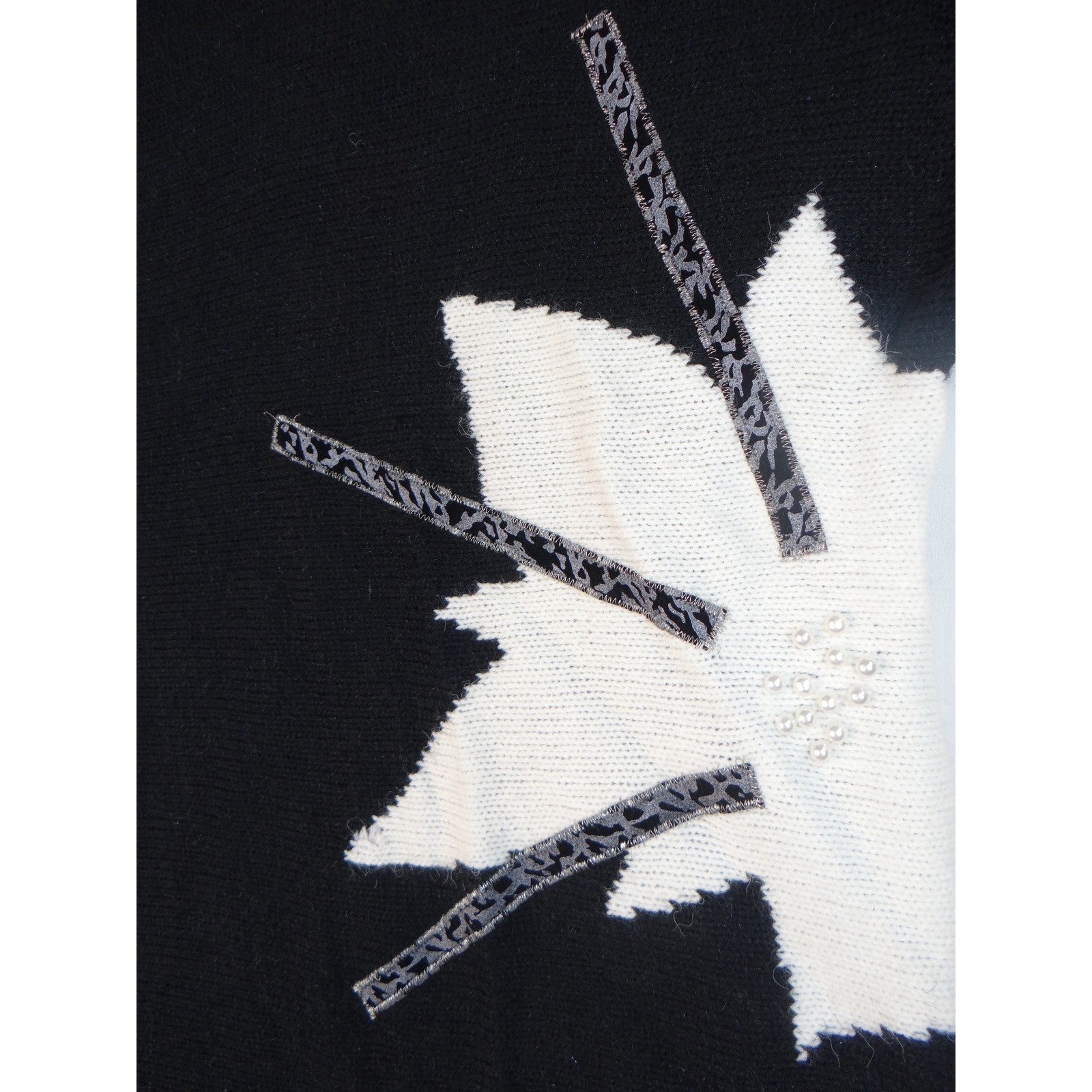 Vintage Alfred Dunner Women's Black White Starbursts Knit Sweater Size L