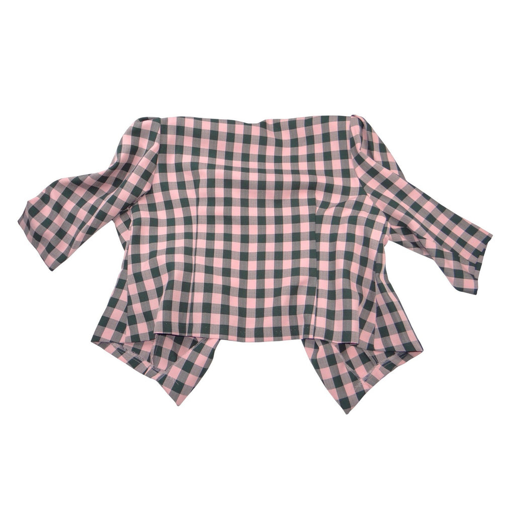 Whirlaway Frocks Vintage Pink Plaid Skirt Suit Set 22WP Puff Sleeve Made in USA