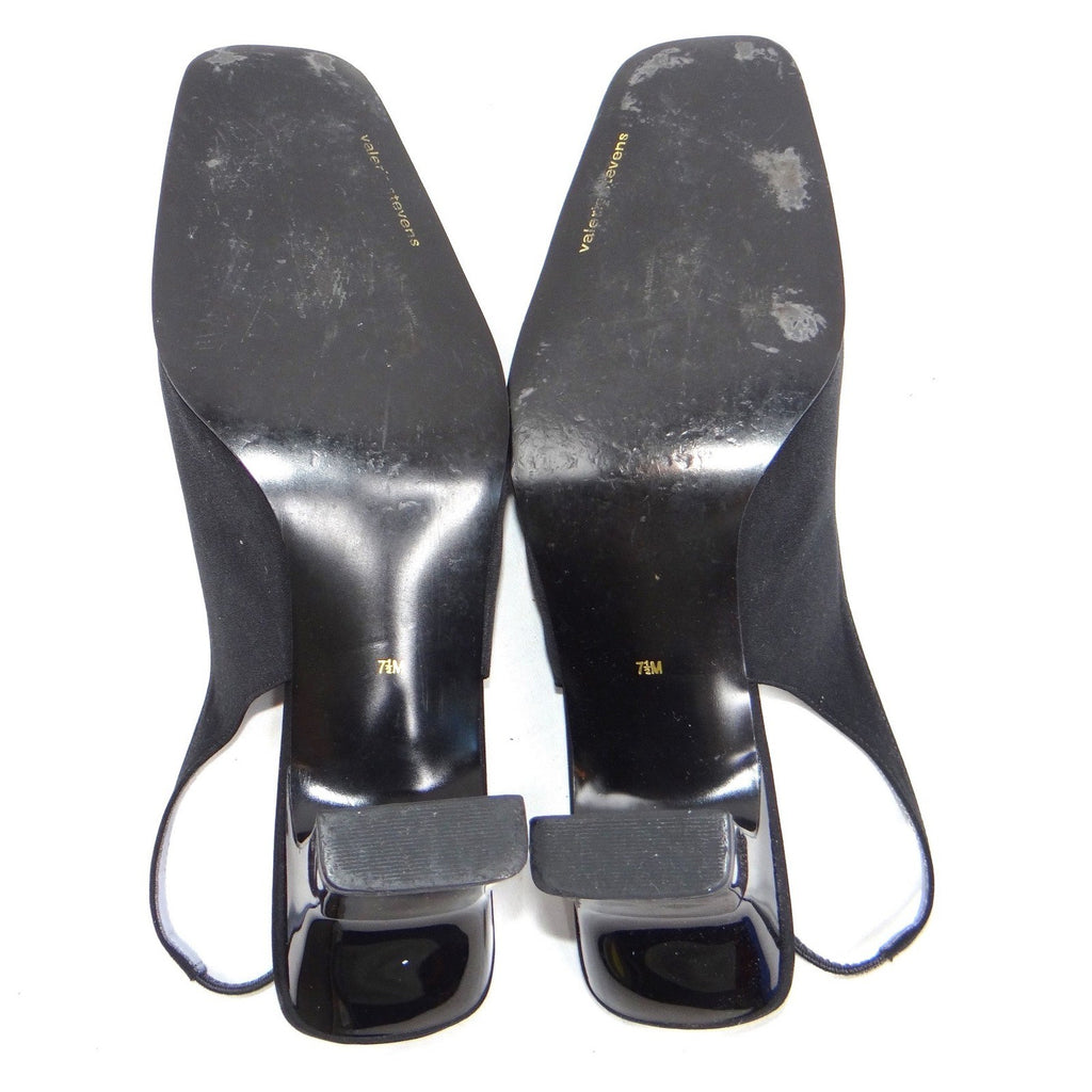 VTG Valerie Stevens Women Black Slingback Square Toe Block Heel w orig box 7.5M