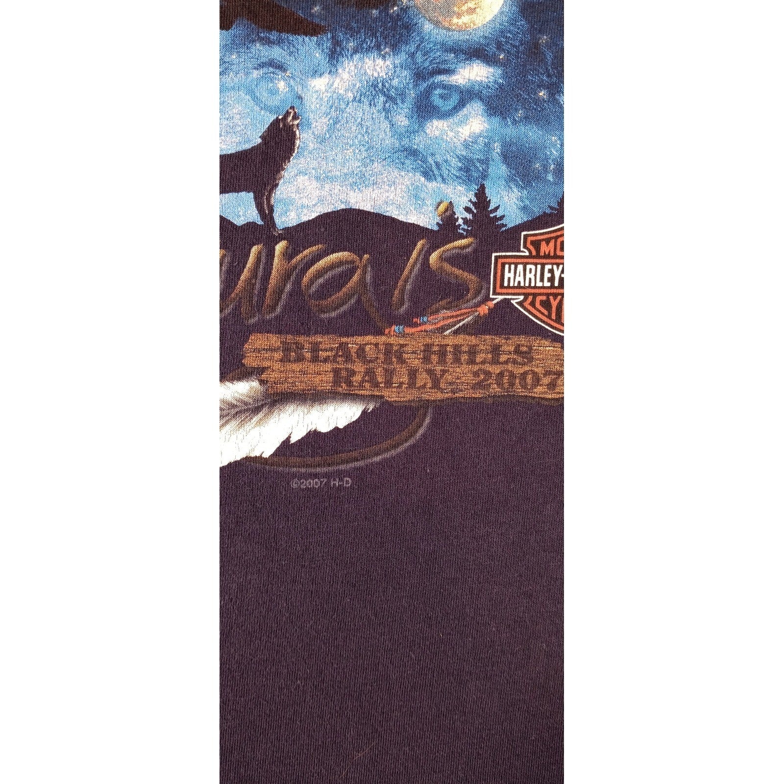 Harley Davidson Sturgis Black Hills Rally 2007 T Shirt Men Large Blue Wolf Moon