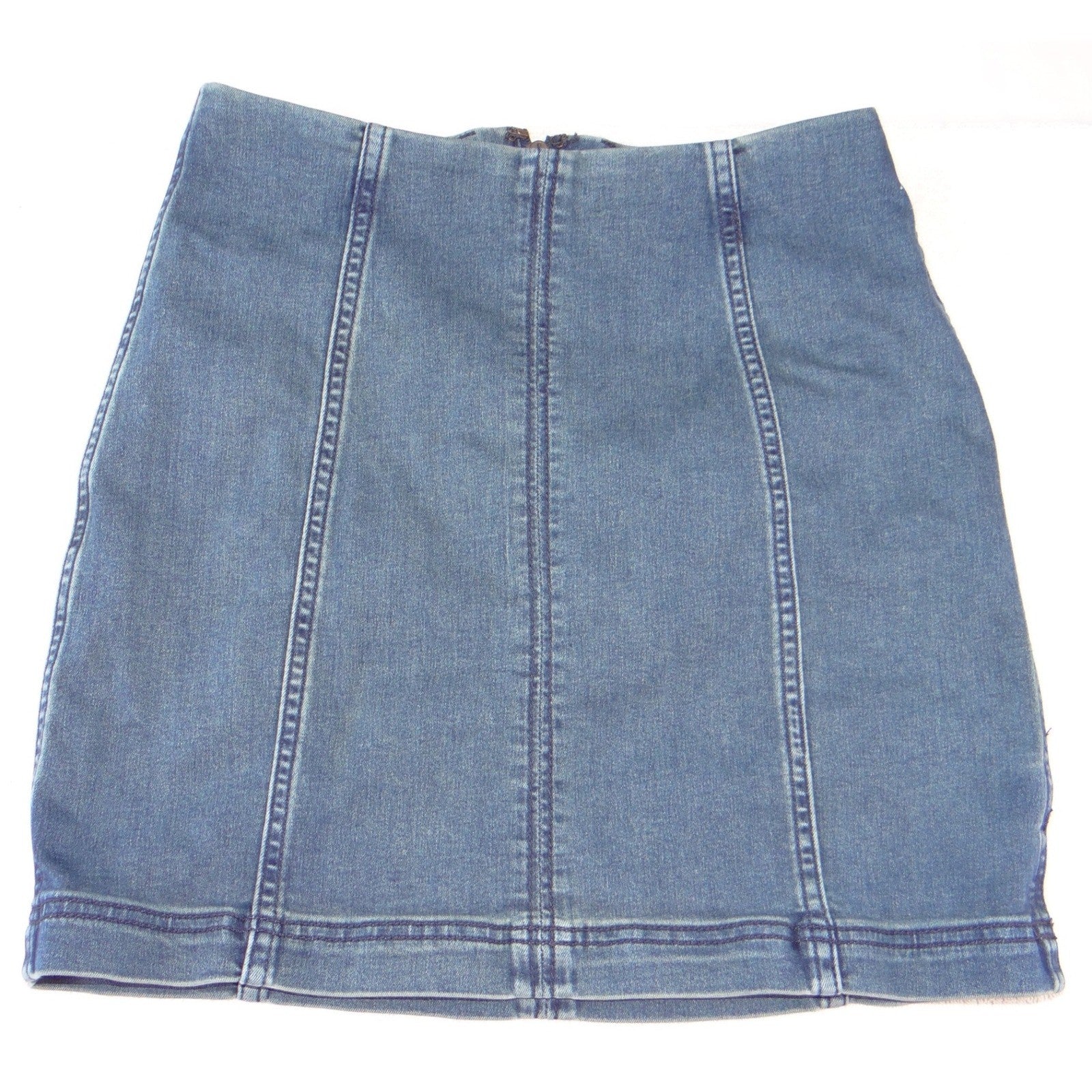 Free People Womens Denim Mini Skirt Medium Wash Blue Seamed A-Line Size 6