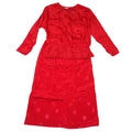 Vintage Galina Red Satin Polka Dot Jacquard Top and Midi Skirt Set Size 10