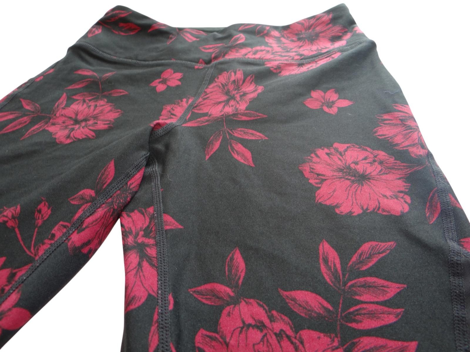 DK Active Floral Print Leggings - Black & Burgundy