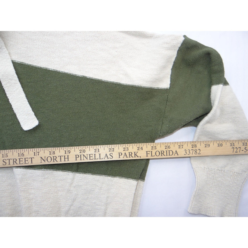 Madewell Women XL Relaxed Knit Hoodie Cream Olive Green Striped Pullover Sweater