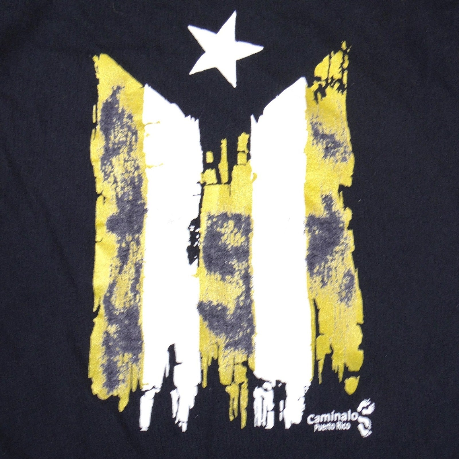 Caminalo Puerto Rico Distressed Flag Graphic T-Shirt Black Mens Small