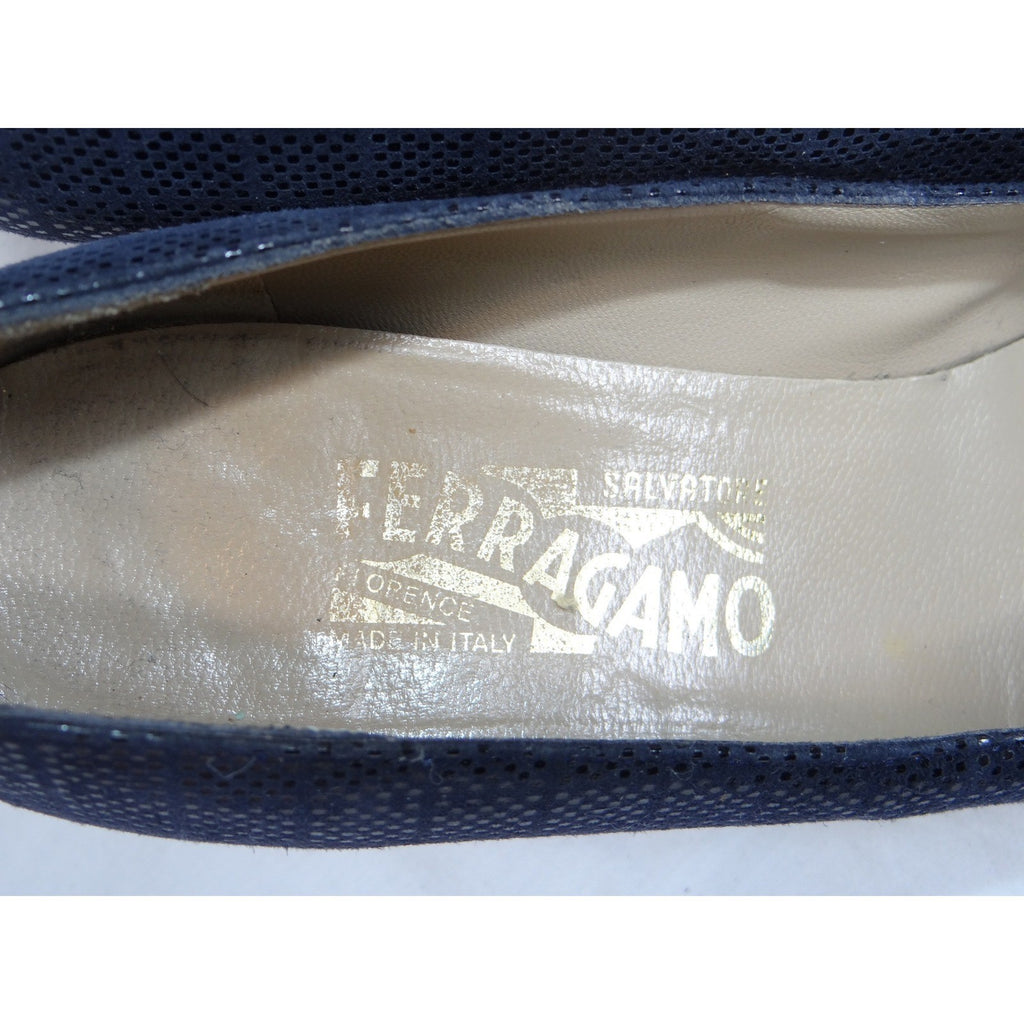 Salvatore Ferragamo Navy Suede Cap Toe Block Heel Pumps Shoes Womens Size 9 AA