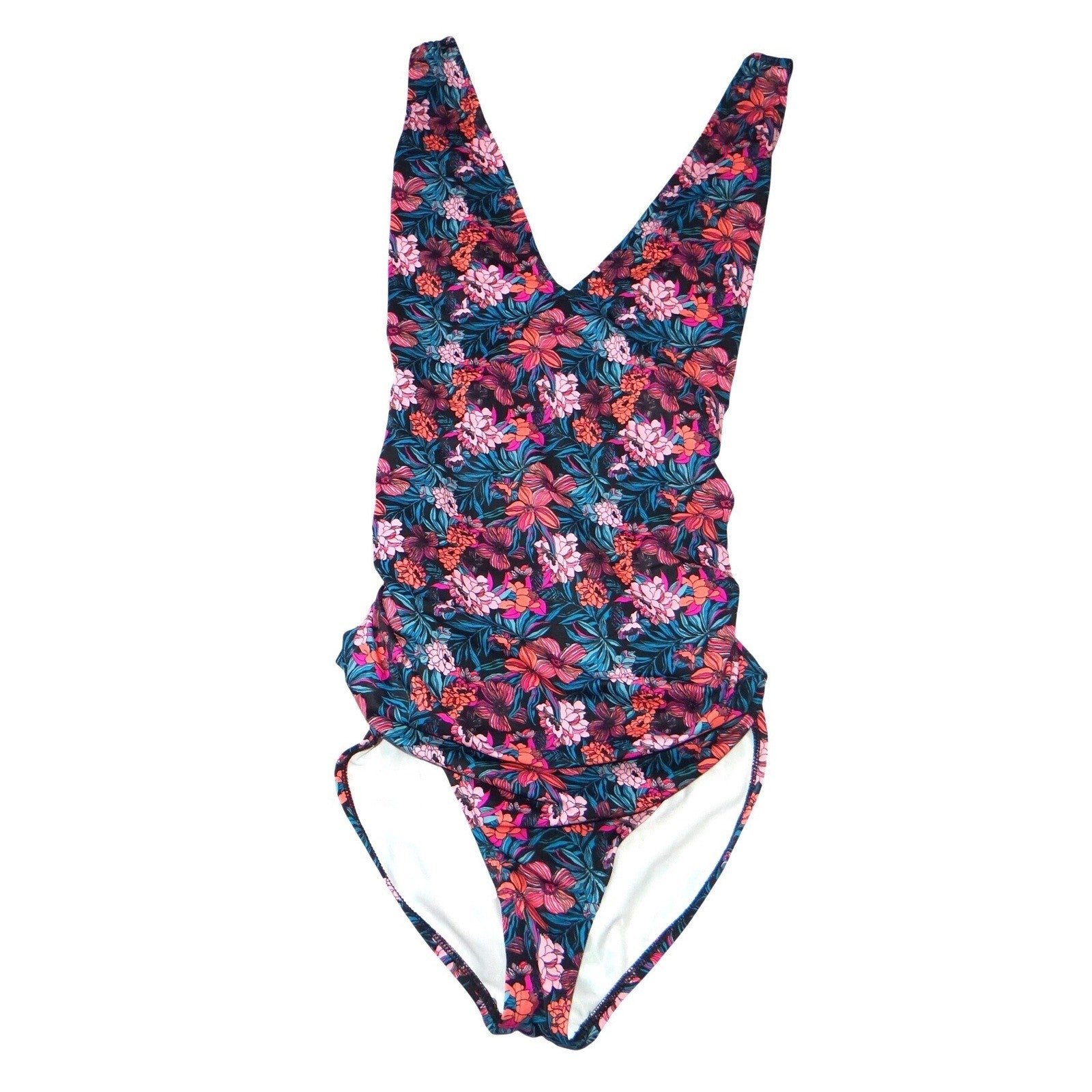 Venus Womens Floral V-Neck One Piece Swimsuit Multicolor Ruched Size 16