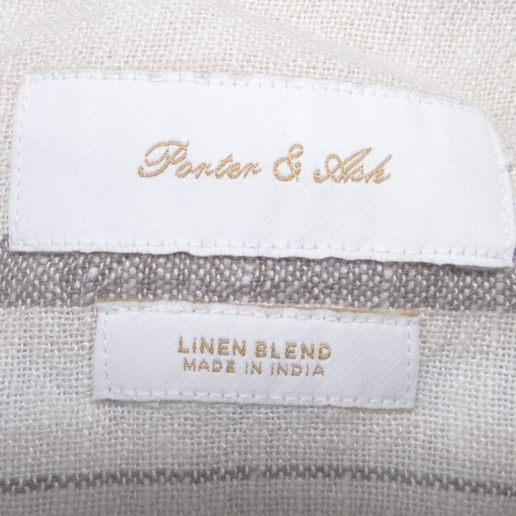 Porter & Ash Mens Large Linen Blend Striped Short Sleeve Button Up Shirt Cream