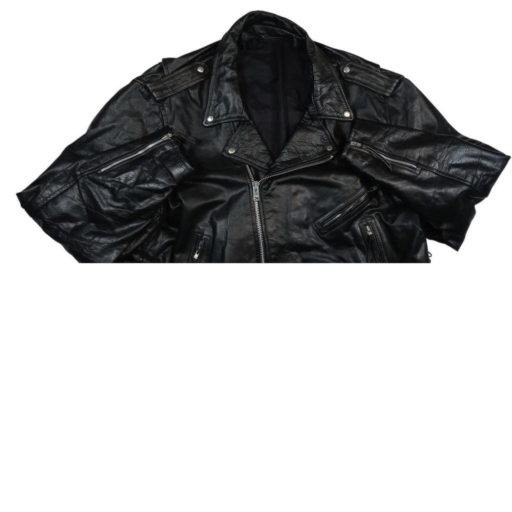 Vintage Men's Black Genuine Leather Motorcycle Jacket Belted MADE IN USA