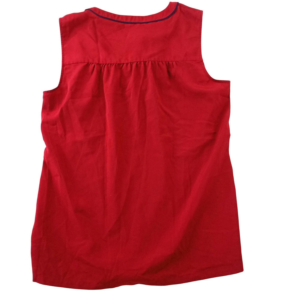 Tommy Hilfiger Womens Red Sleeveless Split Neck Tie Blouse Navy Trim