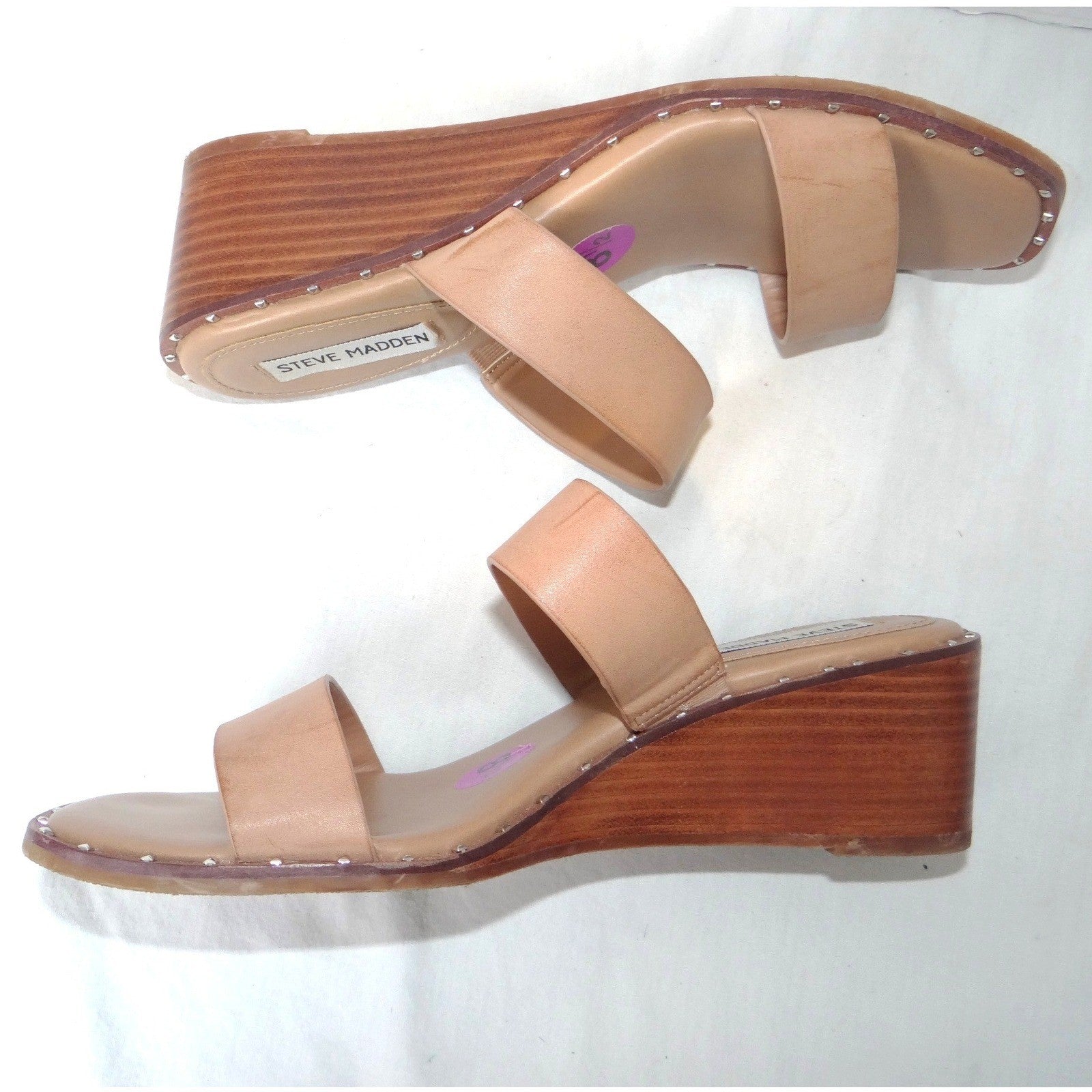 Steve Madden Henrietta Tan Studded Wedge Sandals HNRT01S1 Mens 8.5M