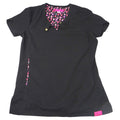 Betsey Johnson Black V Neck Scrub Top Short Sleeve Lips Roses Print XXS
