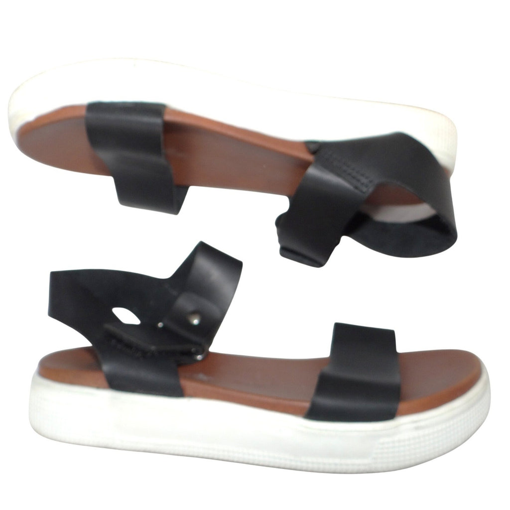 MIA Womens Black Faux Leather Platform Sandals Ankle Strap Hook Loop Size 5.5