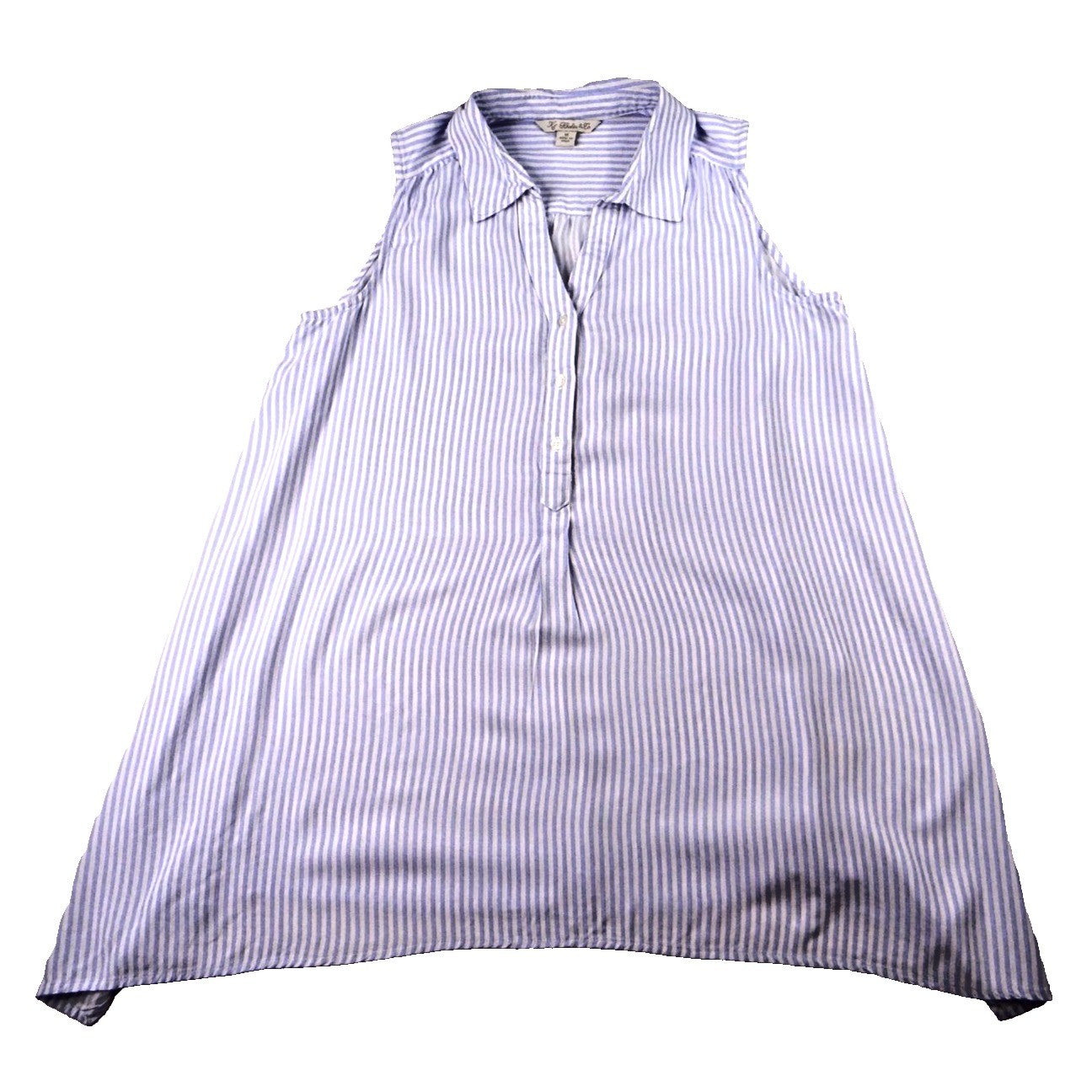 Khakis & Co Blue White Stripe Sleeveless Collared Shirt Tunic Top Women Medium