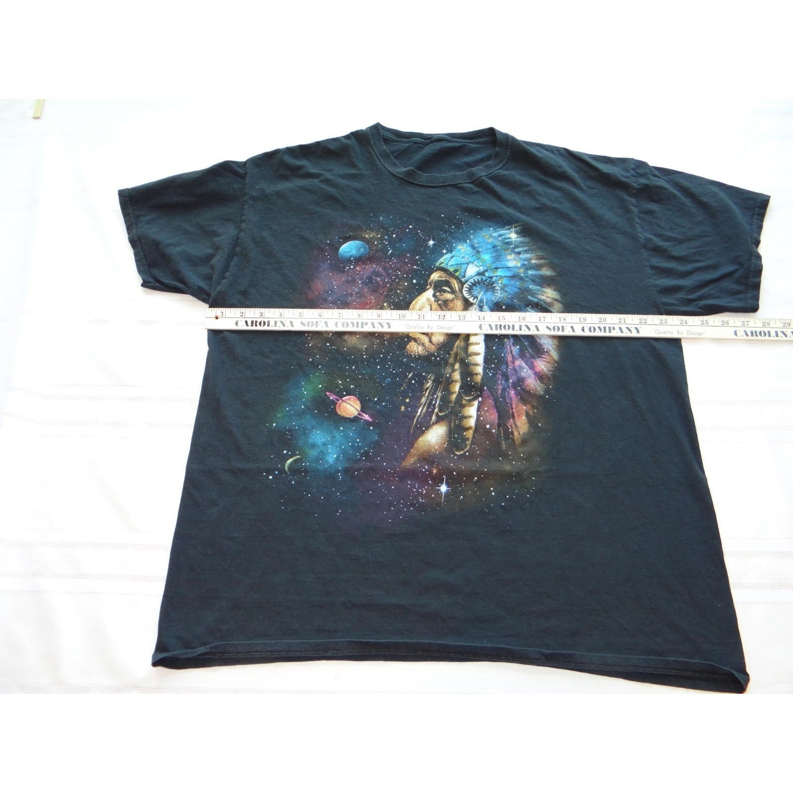 Men's Black Graphic T-Shirt with Native American and Space Design